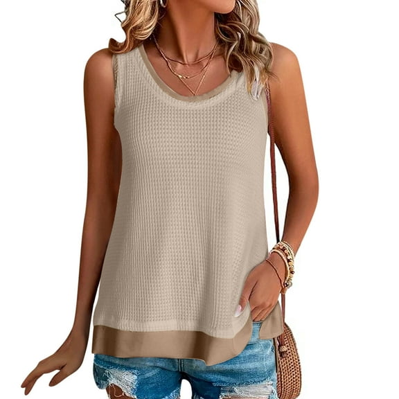 BSDJILFG Tank Top for Women Waffle Knit Shirt Sleeveless Camis Dressy Casual Slim Fit Tees Summer Workout Streetwear Shirts