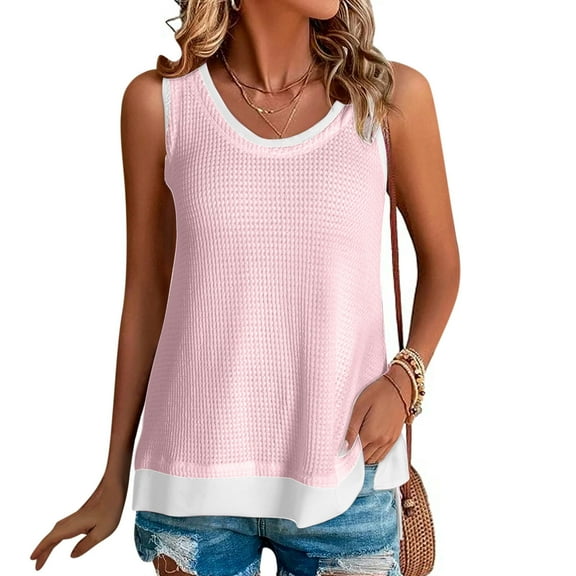 BSDJILFG Tank Top for Women Waffle Knit Shirt Sleeveless Camis Dressy Casual Slim Fit Tees Summer Workout Streetwear Shirts