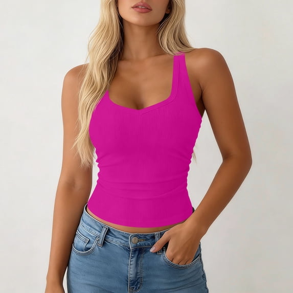 BSDJILFG Tank Tops for Women Summer Ribbed Knit Shirt Sleeveless Breathable Crop Top for Gym Workout