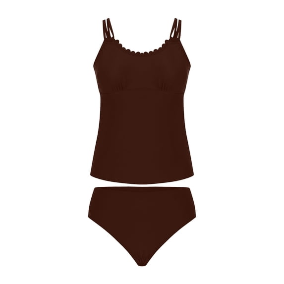 BSDJILFG Tankini Sets for Women 2026 Modest Swimsuits,High Waisted Lettuce Trim Tankini Top with Seamless Underwear