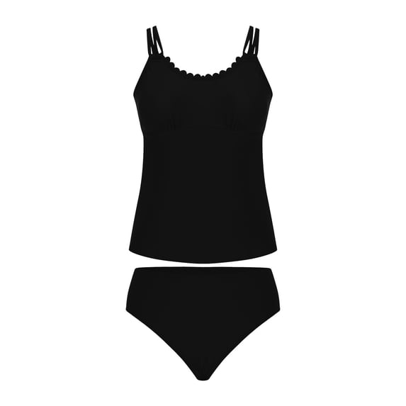 BSDJILFG Tankini Sets for Women 2026 Modest Swimsuits,High Waisted Lettuce Trim Tankini Top with Seamless Underwear