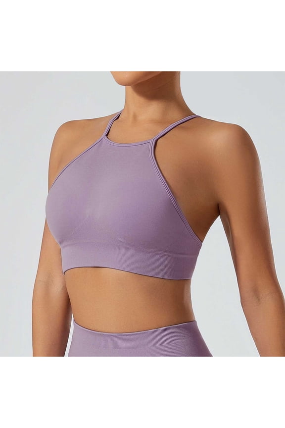 Teen Girls Sports Bras Juniors Halter Neck Long Yoga Bra Soft Comfortable Lightly Lined Gym Workout Training Fitness Bra