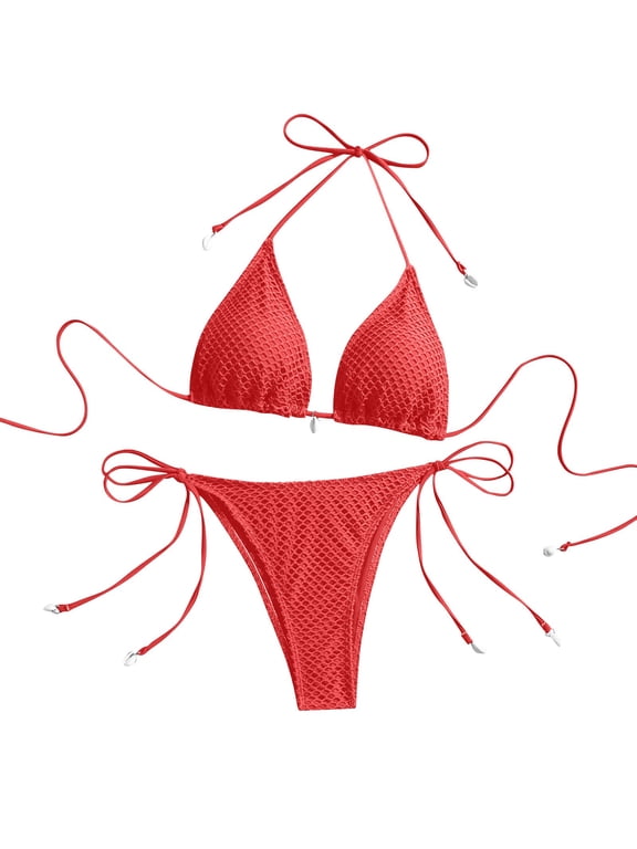 Triangle Swimsuits for Women Halter V-Neck Bikini Sets Tie Backless Swim Top with Bottom