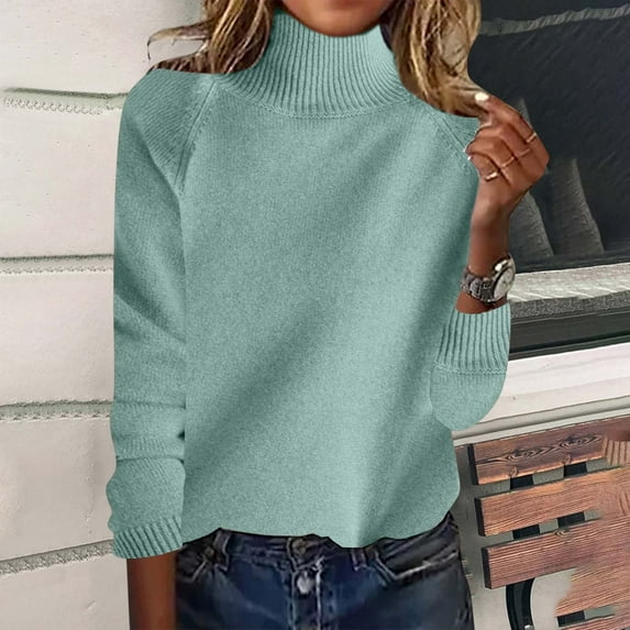 BSDJILFG Tunic Sweaters for Women Long Sleeve Turtleneck Raglan Basic Tees Textured Ribbed Pullover Blouses Workwear