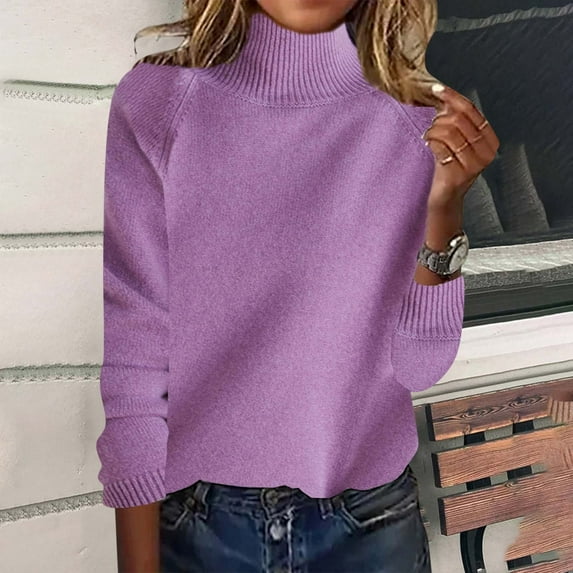 BSDJILFG Tunic Sweaters for Women Long Sleeve Turtleneck Raglan Basic Tees Textured Ribbed Pullover Blouses Workwear
