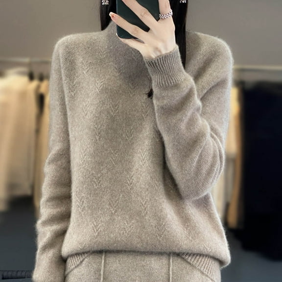 BSDJILFG Turtleneck Sweaters for Women Wool Blend Soft Knit Top Casual Loose Fit Tunic Blouse