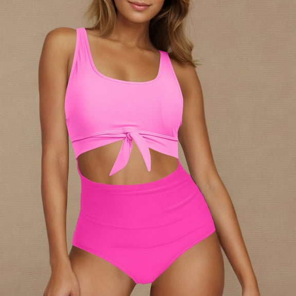 BSDJILFG Two-Piece Bikini Sets for Women Soft Padded Bralette Front Tie Wireless Bikini Top with High Waisted Hipster Underwear