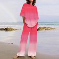 thumbnail image 1 of BSDJILFG Two Piece Pajamas for Women Plus Size Casual Lounge Sets Gradient Color Loose Fit Lounge Printed 1/2 Sleeve Crewneck Round Hem T-Shirts Elastic Long Wide-Leg Pants S-5XL, 1 of 5