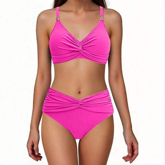 BSDJILFG Two Piece Swimwear for Women Summer Bikini Sets Twist Front Ruched V-Waist Bathing Suits for Holiday Vacation