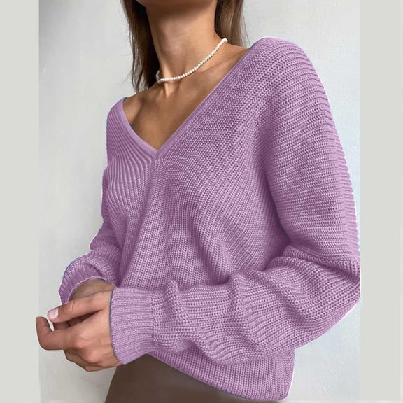 BSDJILFG V-Neck Sweaters for Women Ribbed Knit Shirt Long Sleeve Drop Shoulder Pullover Tunics