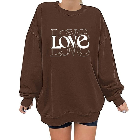 BSDJILFG Valentine's Day Shirts Womens Pajama Tops Crewneck Hearts Printed Loose Fit Long Sleeve Couples Pullover Tops No Hood