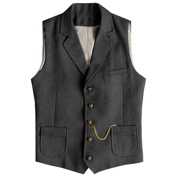 BSDJILFG Vintage Distressed Waistcoat for Men Sleeveless Suit Vest Single Breasted Lapel Dress Vest