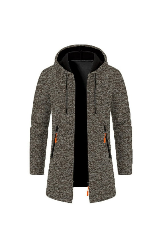 Vintage Sweaters for Men Winter Casual Open Front Fleece Zip-Up Cardigans Athletic Workout Outdoors Jackets Hood with Pockets Long Sleeve Standing Collar Tops Pullover Loose Fit