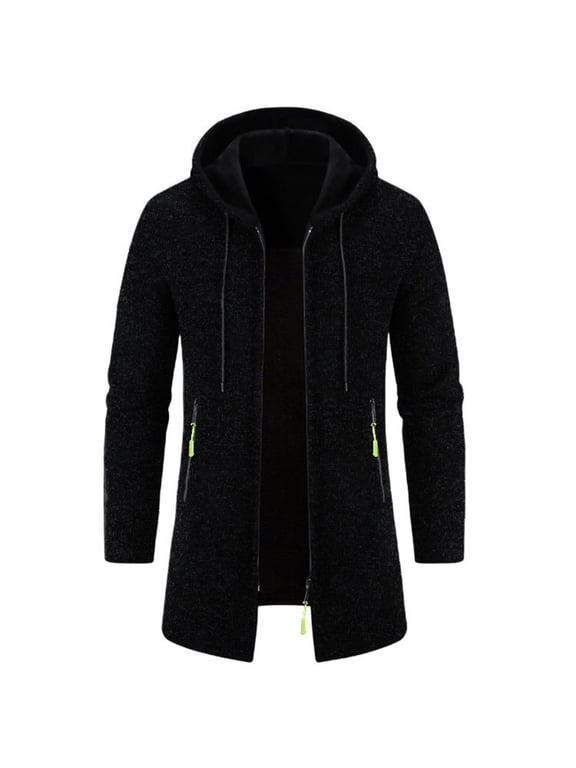 Vintage Sweaters for Men Winter Casual Open Front Fleece Zip-Up Cardigans Athletic Workout Outdoors Jackets Hood with Pockets Long Sleeve Standing Collar Tops Pullover Loose Fit