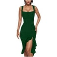 thumbnail image 1 of BSDJILFG Wedding Guest for Women Square Neck Ruched Graduation Dress Sleeveless Camisole Sweetheart Neck Bodycon Wrap Tassel Dress, 1 of 3