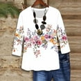 thumbnail image 1 of BSDJILFG White T-Shirt Women Plus Size 3/4 Sleeve Summer Tops Dressy Casual Floral Print Loose Tunic Blouse, 1 of 4