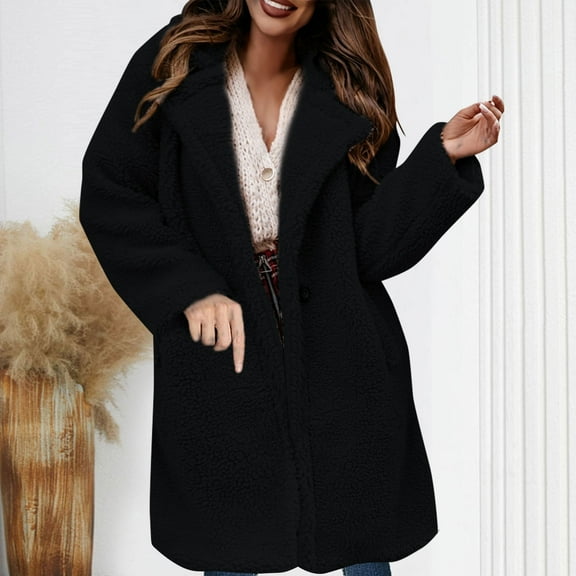 BSDJILFG Winter Coats for Women Fleece Jackets Long Sleeve Cozy Fuzzy Brushed Medium Length Outerwear Shirt Jackets Winter ,S-3XL