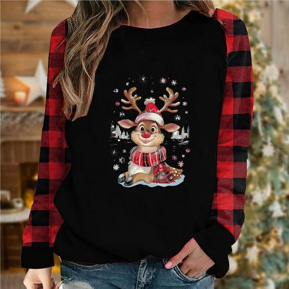 BSDJILFG Women Christmas Tunics Fancy Plaid Shirts Soft Lounge Tops Long Sleeve Comfy Sleepwear Shirts Family Matching Pajama Tops Fall