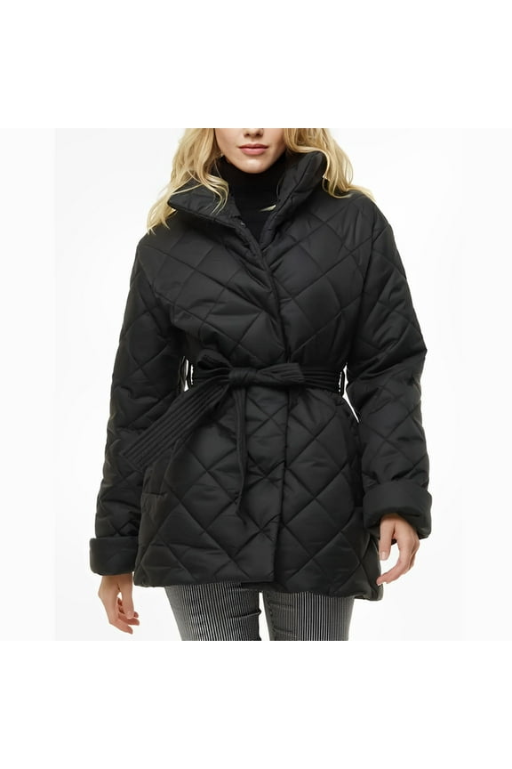 Women's Casual Cotton Jackets Quilted Down Jackets Loose Belted Puffy Winter Coats 50%