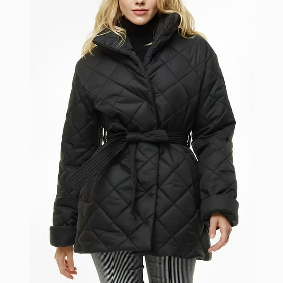BSDJILFG Women's Casual Cotton Jackets Quilted Down Jackets Loose Belted Puffy Winter Coats 50%