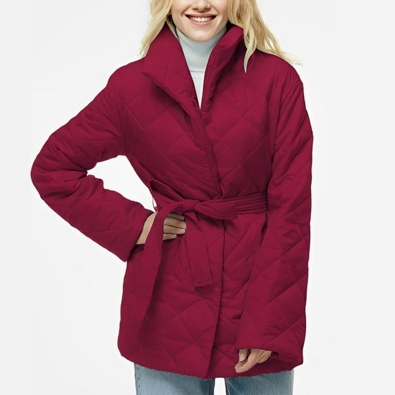 BSDJILFG Women's Casual Cotton Jackets Quilted Down Jackets Loose Belted Puffy Winter Coats 50%