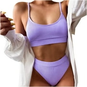 BSDJILFG Women's Two Piece Bikini Swimsuit Sexy Ribbed Triangle Top Bathing Suits String Cheeky Bikini Sets
