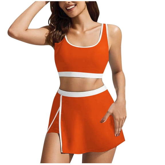 BSDJILFG Womens Bikini Summer Swimwear Beachwear Color Blocked Yoga Bras Dressy Tankini Bottom Wrap Skirts Swimsuit Underwear