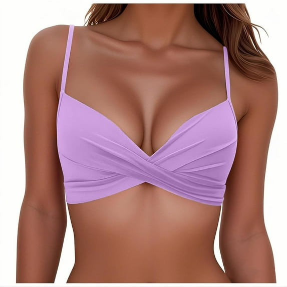 BSDJILFG Womens Bikini Tops Only,Push Up Bra Seamless Wire-Free High Supportive Swimsuit Top,Deep V-Neck Molded Cups Bathing Suit Top