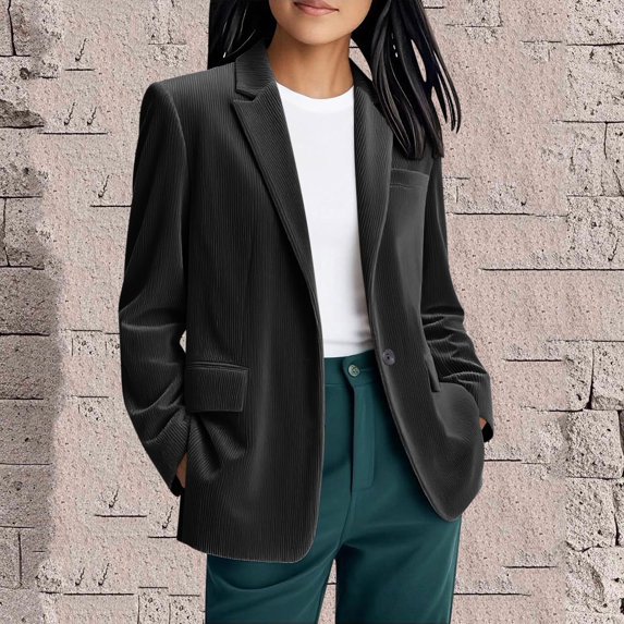 BSDJILFG Womens Blazers for Work Casual Corduroy Jacket Long Sleeve Office Business Outfits with Pockets