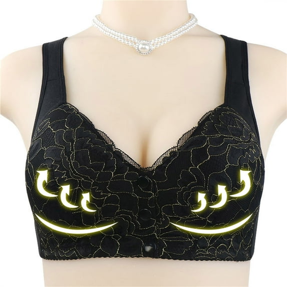 BSDJILFG Womens Bras Front Closure Lace Trim Push Up Convertible Bra Solid Color Wireless Breathable Bras ,48-58