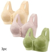 BSDJILFG Womens Bras Plus Size Multipack,Adjustable Front Button Closure Bras Wire-Free Bra for Big Breasted Women Push-Up Padded Lightly Lined Seamless Lace Bralette ,M-6XL