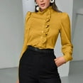 thumbnail image 1 of BSDJILFG Womens Business Casual Blouses Ruffle Button Down Long Sleeve Stand Collar Shirts for Office Workwear, 1 of 7
