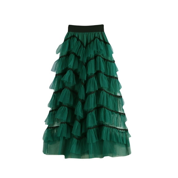 BSDJILFG Womens Cake Skirts Tiered Fringe Dress High Waist Slim Fit Fluffy Pleated Dress Evening Party Hot Sales