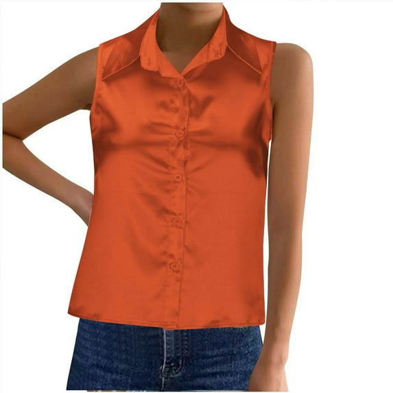 BSDJILFG Womens Camisoles Casual Solid Color Button Down Lapel Vest Shirts Tank Tops Satin Silky Blouse Loungewear Sleepwear Blouse S-3XL