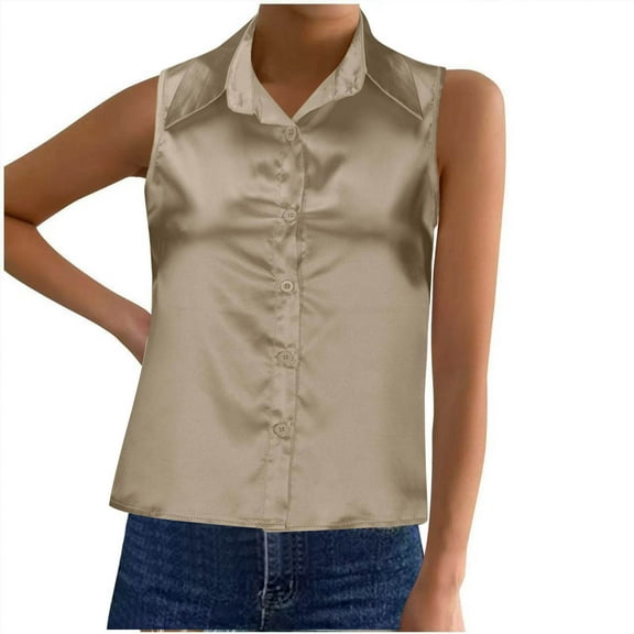 BSDJILFG Womens Camisoles Casual Solid Color Button Down Lapel Vest Shirts Tank Tops Satin Silky Blouse Loungewear Sleepwear Blouse S-3XL