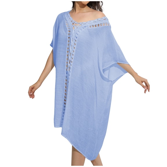 BSDJILFG Womens Cover Up Summer Casual Dress Vintage Boho Dress Sun ProtectiBreathable Linen Holiday Beachwear Mini Dress