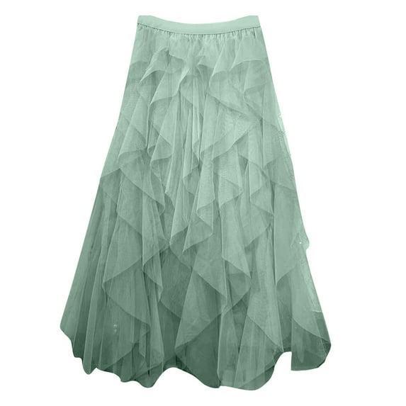 BSDJILFG Womens Elegant Skirts High Waist Fluffy Puffy A-Line Asymmetrical Mesh Maxi Skirt Winter