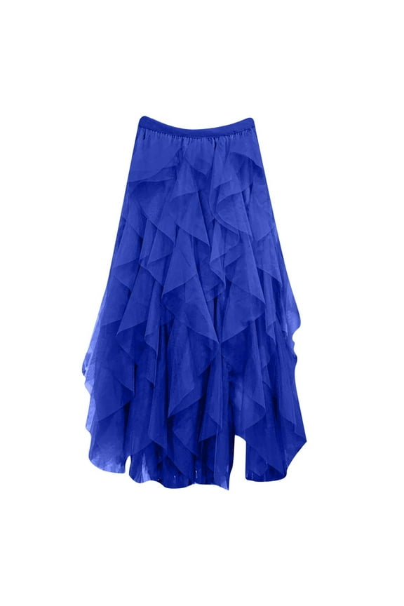 Womens Elegant Skirts High Waist Fluffy Puffy A-Line Asymmetrical Mesh Maxi Skirt Winter