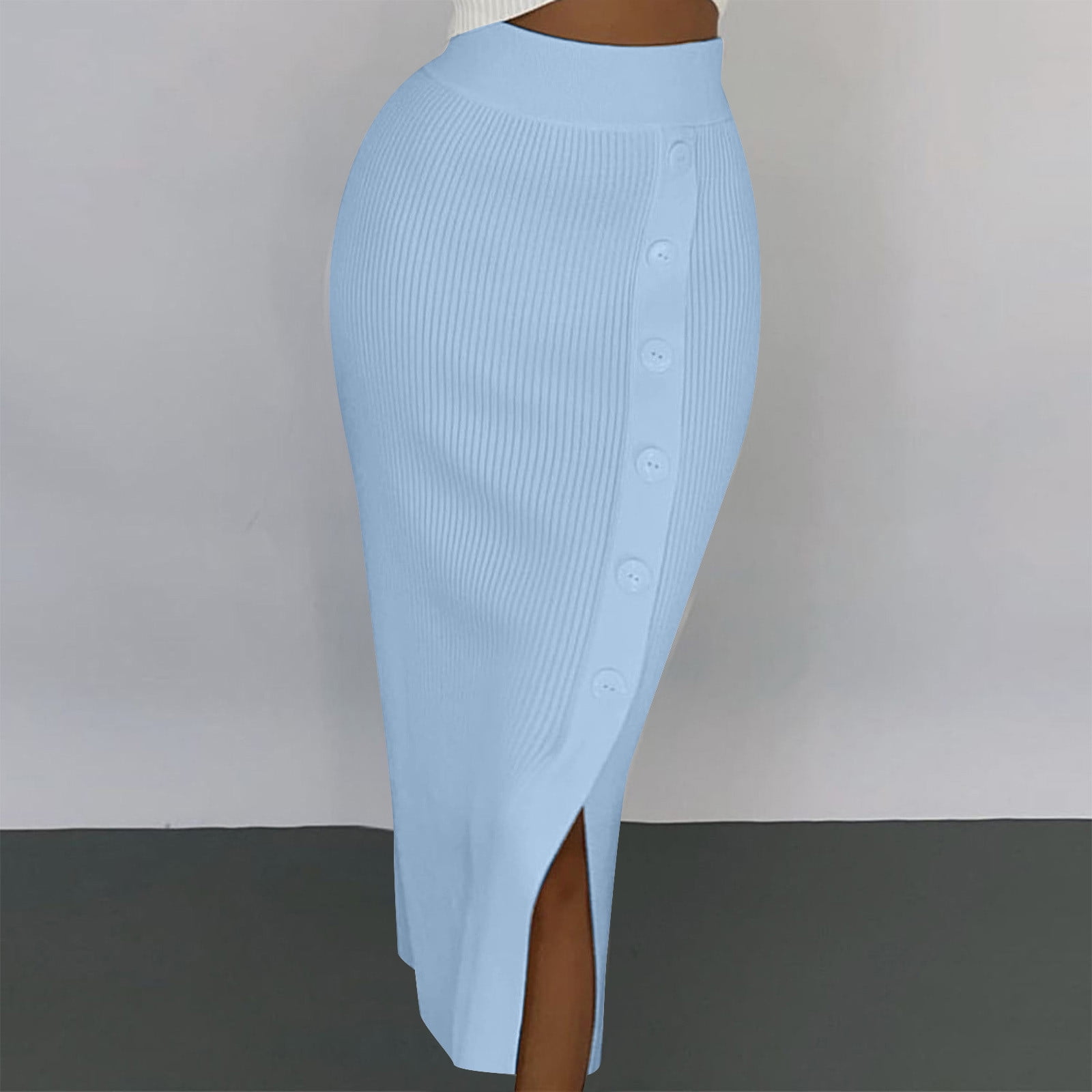 BSDJILFG Womens Fall Skirts Fall Casual Soft Knitting Side Split Warm ...