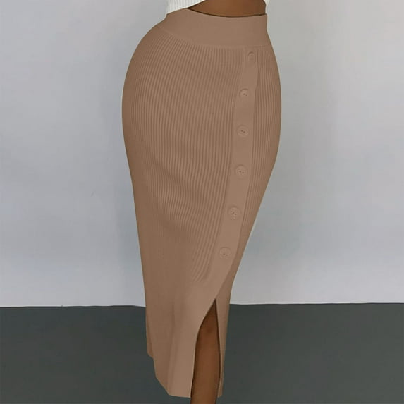 BSDJILFG Womens Fall Skirts Fall Casual Soft Knitting Side Split Warm Cozy Bodycon Wrap Pencil Maxi Skirt