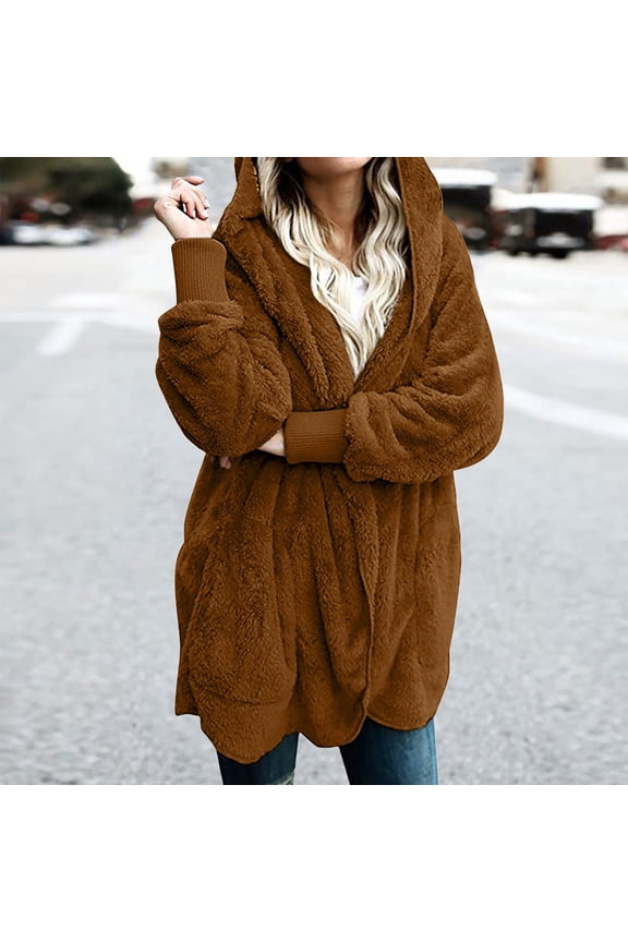 Womens Fuzzy Cardigan Sweater Plus Size Lightweight Duster Cardigan Long Sleeve Open Front Fall Jackets with Hood,Sizes S-5XL