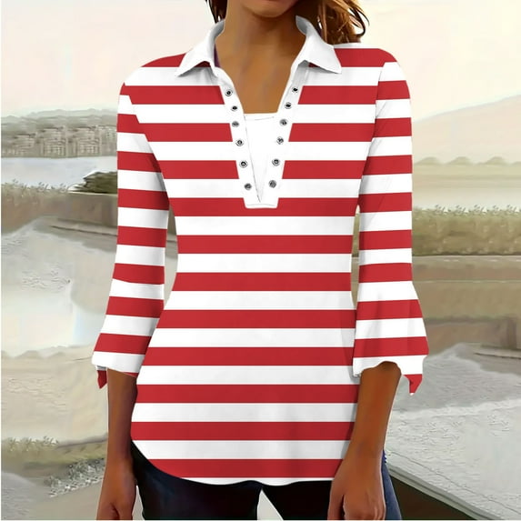 BSDJILFG Womens Golf Shirts 3/4 Sleeve Bell Sleeve Tops Dressy Casual Black and White Striped Shirts Peplum Tunic Work Blouse Summer