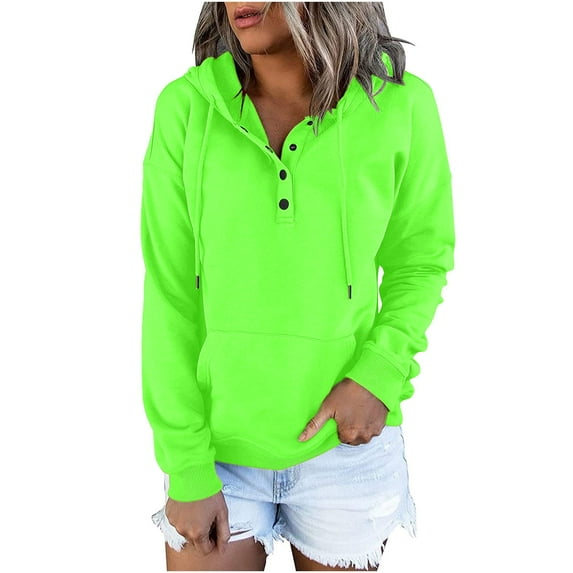 BSDJILFG Womens Hoodies Workout Sweatshirt Long Sleeve Scrub Top Button Up Basic Sweatshirt with Hood