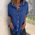 thumbnail image 1 of BSDJILFG Womens Linen Button Down Shirts,Summer Casual Lightweight Blouse,Short Sleeve V-Neck Top with Pockets, 1 of 6