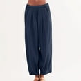 thumbnail image 1 of BSDJILFG Womens Linen Pants Solid Color Elastic Drawstring Loose Casual Wide Leg Pants Summer, 1 of 9