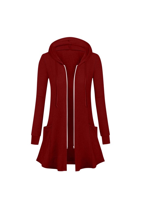 Womens Long Hoodies Zip Up Jacket with Pockets Casual Asymmetrical Hem Tunic Sweatshirt with Hood Zipper