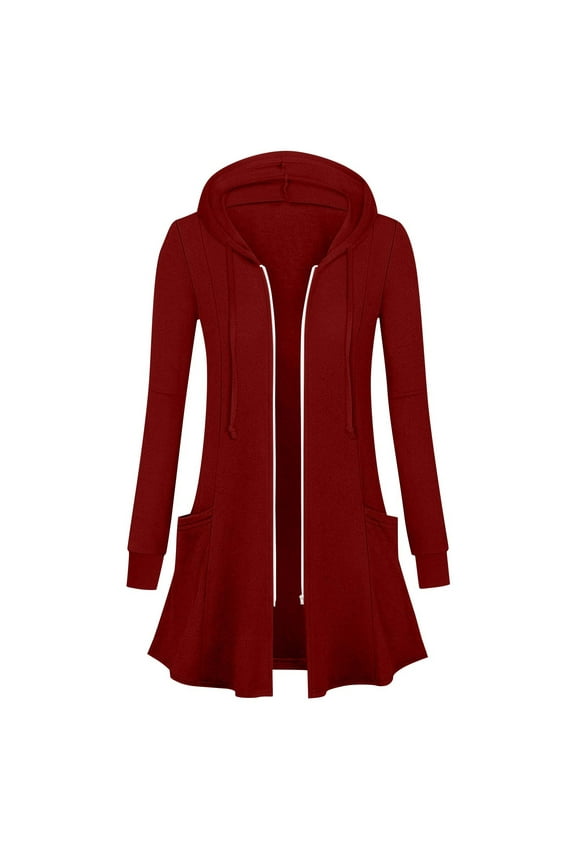 Womens Long Hoodies Zip Up Jacket with Pockets Casual Asymmetrical Hem Tunic Sweatshirt with Hood Zipper