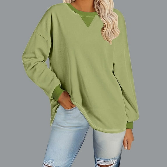 BSDJILFG Womens Oversized Sweatshirt 2025 Casual Crewneck Long Sleeve Colorblock Striped Pullover Tunic Tops Outfits