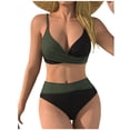 thumbnail image 1 of BSDJILFG Womens Petite Bikini Sets 2 Piece Swim Suits Twist Front Color Blocked Adjustable Straps Bodycon Spring Suits, 1 of 3