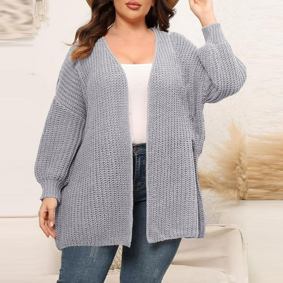 BSDJILFG Womens Plus Size Cardigans Fall Thick Woolen Sweaters Open Front Soft Cotton Solid Color Loose Fit Oversized Knitted Sweatshirts ,Sizes XL-3XL
